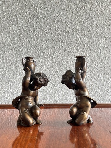 Paar antike bronze putten - antike, bronze-putten