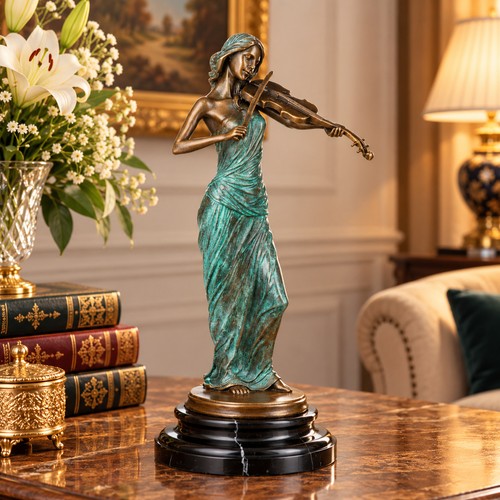 Bronze skulptur geigerin mit - bronze,
