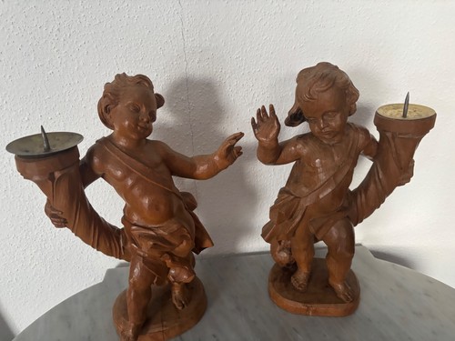 Paar putten handgeschnitzt - paar,